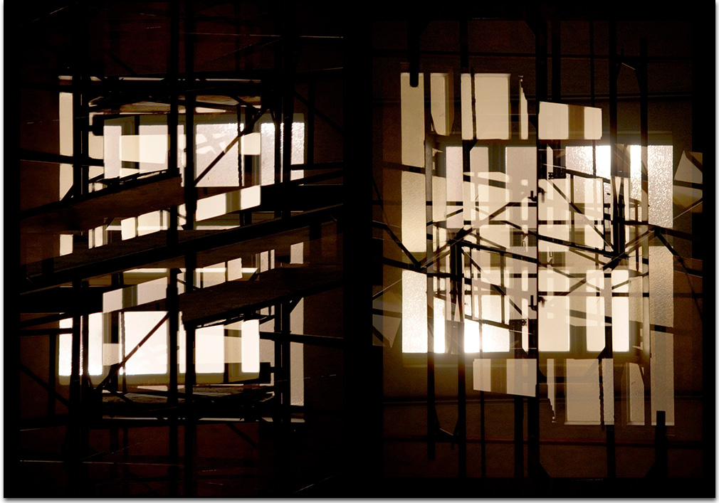 window, windows, mosaic, cubism, scaffolding, vienna, wien, limited edition , digital giclee art print by Laurent Bompard