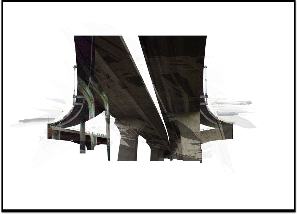 traffic, highway overpass, digital giclee print, by Laurent Bompard